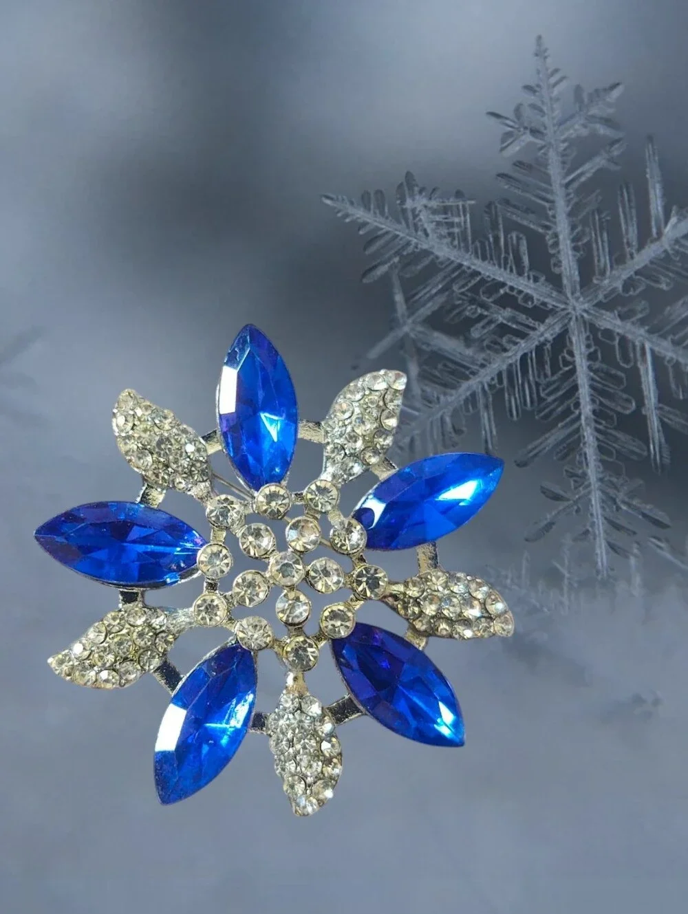 Blue Crystal Snowflake Brooch. *Christmas In July*